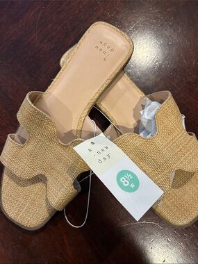 a new day Natural Raffia Slide Sandals - Tan